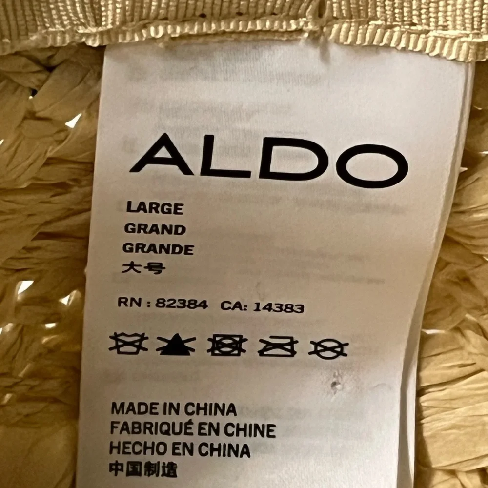 ALDO Paper Straw Fedora Hat Large Black Ribbon Lightweight Summer Sun Hat